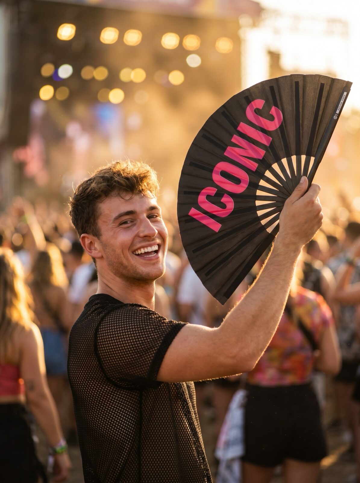 Festival Fan „ICONIC“ v černo-růžové barvě – Rave statement – Zobrazení 3
