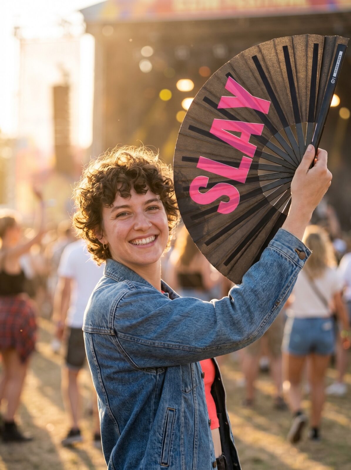 Festival Fan „SLAY“ v černo-růžové barvě – CSD & Rave doplněk – Zobrazení 3