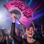 Festival Fan „BLOW ME“ ve fialovo-modré barvě – Rave & CSD doplněk – Zobrazení 2