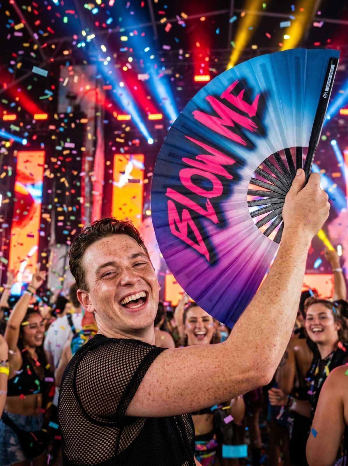 Festival Fan „BLOW ME“ ve fialovo-modré barvě – Rave & CSD doplněk – Zobrazení 4