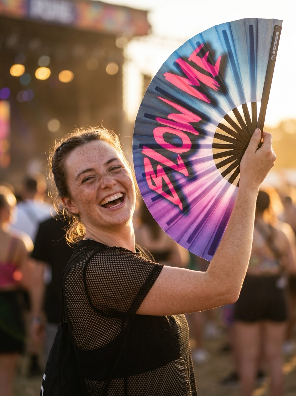 Festival Fan „BLOW ME“ ve fialovo-modré barvě – Rave & CSD doplněk – Zobrazení 3