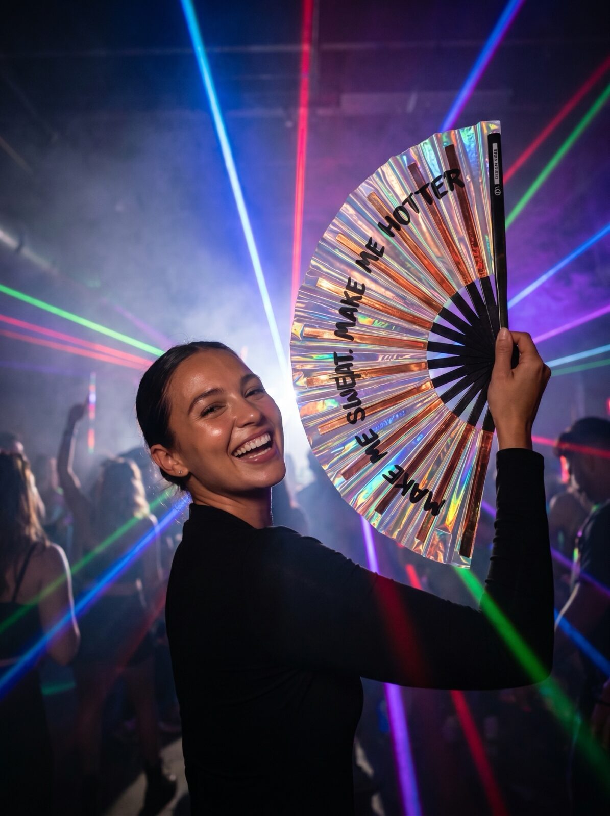 Festival Fan „MAKE ME SWEAT“ holografické růžové zlato – Rave – Zobrazení 2