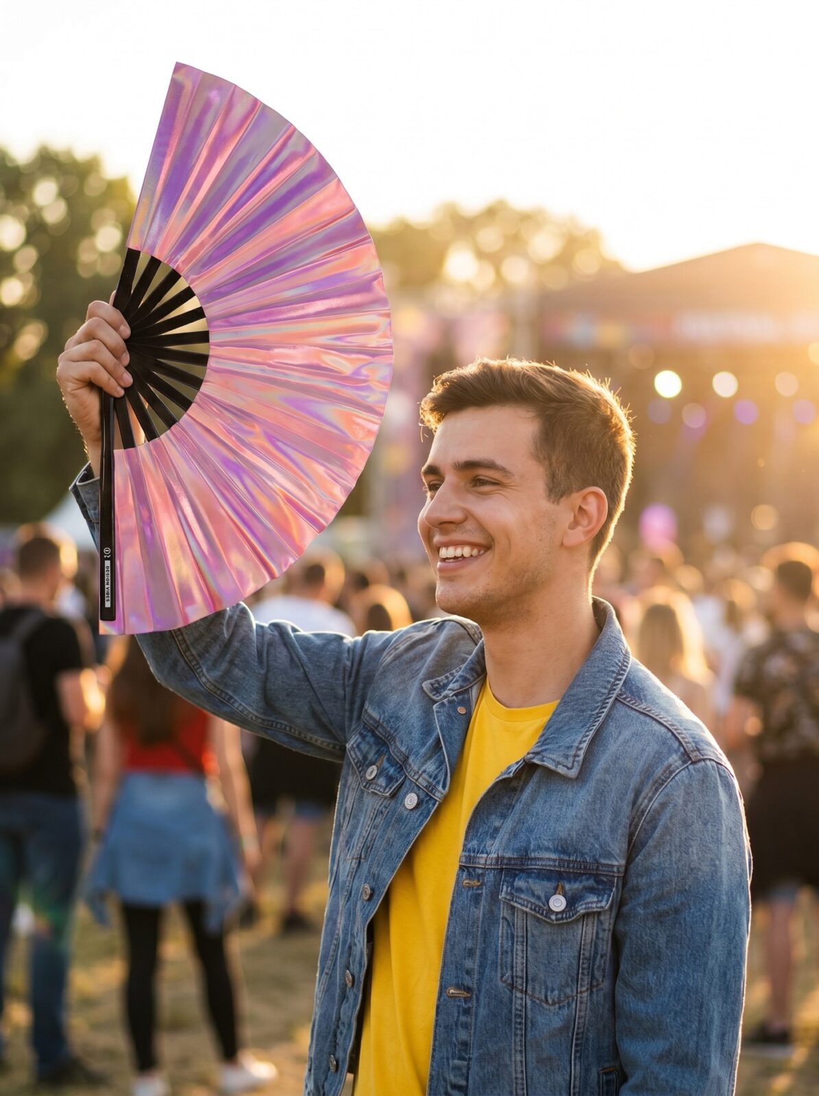 Festival Fan holografické růžové barvy – duhový doplněk Pride – Zobrazení 3