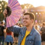 Festival Fan holografické růžové barvy – duhový doplněk Pride – Zobrazení 3