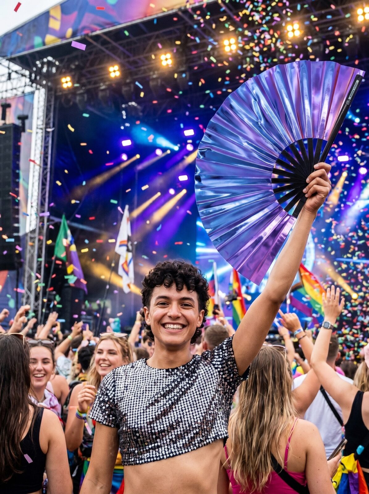 Festival Fan holografický modrofialový metalický doplněk – Rave doplněk – Zobrazení 4