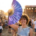 Festival Fan holografický modrofialový metalický doplněk – Rave doplněk – Zobrazení 3