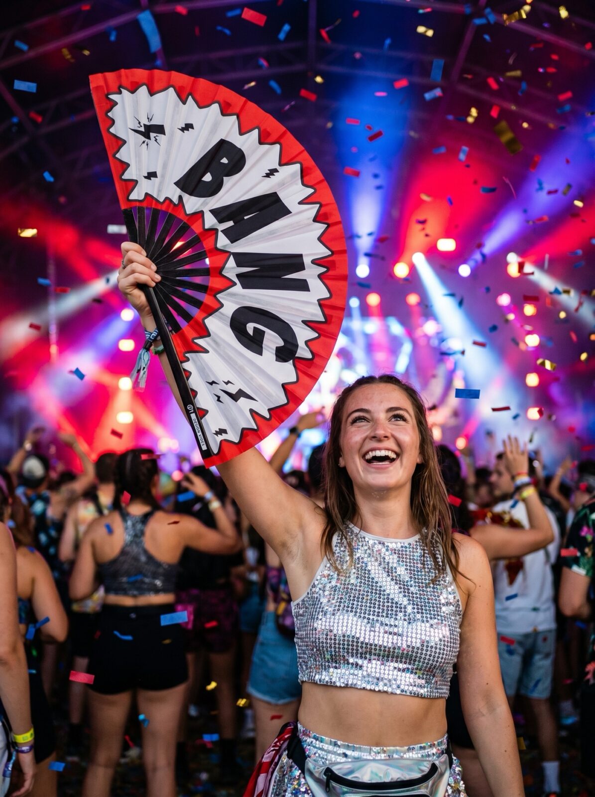 Festival Fan komiks „BANG“ v červené a bílé barvě – Rave & party doplněk – Zobrazení 4