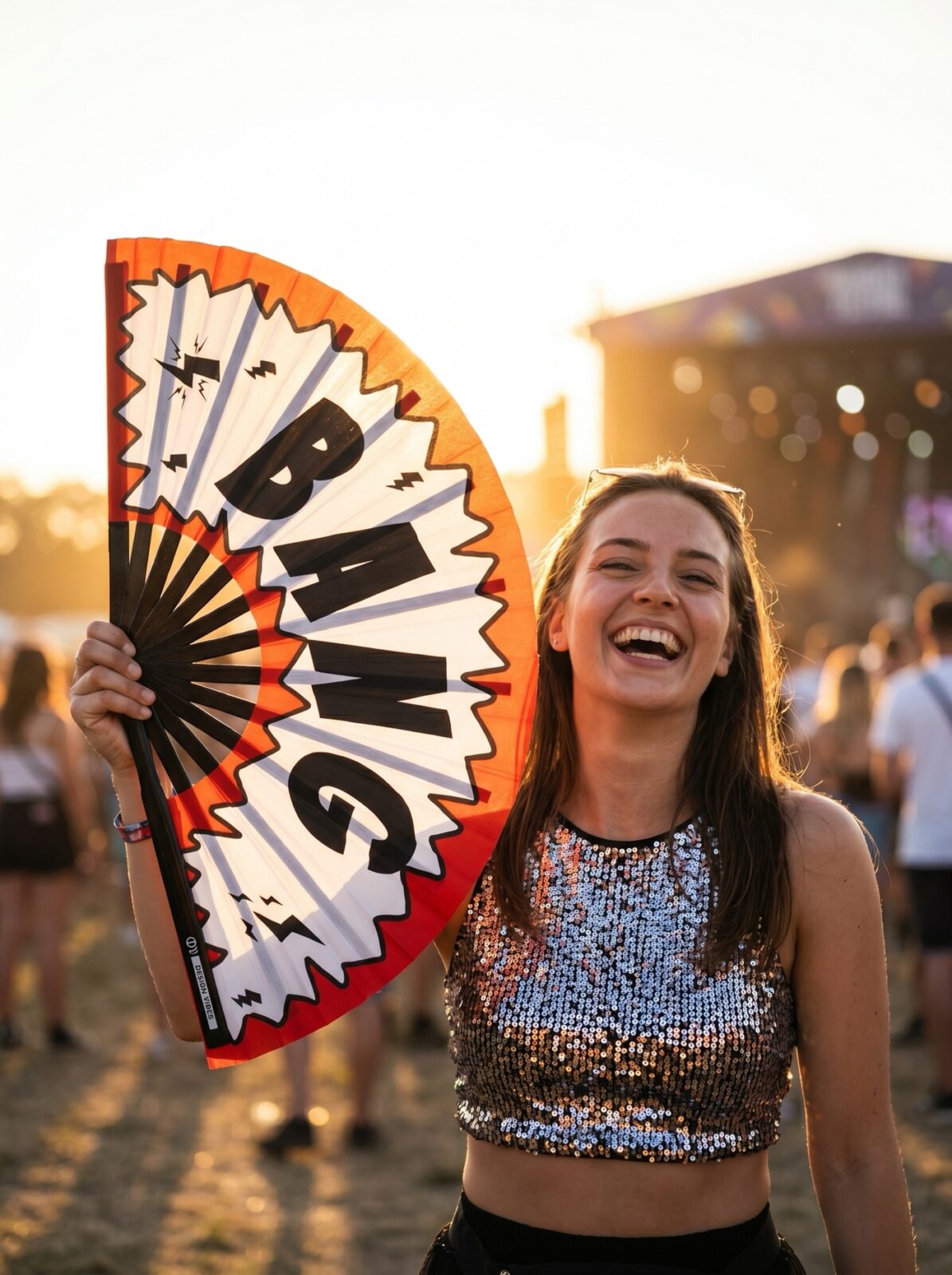 Festival Fan komiks „BANG“ v červené a bílé barvě – Rave & party doplněk – Zobrazení 3