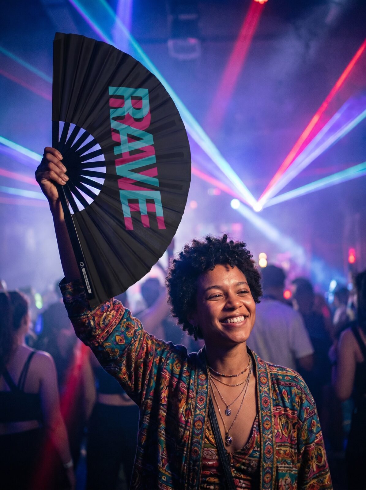 Festival Fan „RAVE“ black teal-pink – Techno & rave doplněk – Zobrazení 2
