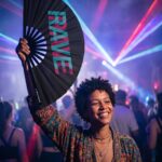 Festival Fan „RAVE“ black teal-pink – Techno & rave doplněk – Zobrazení 2