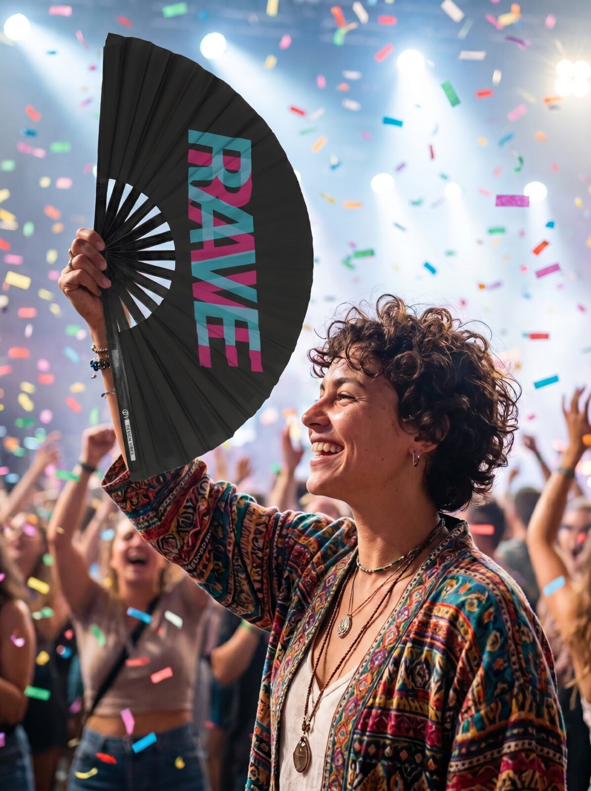 Festival Fan „RAVE“ black teal-pink – Techno & rave doplněk – Zobrazení 4
