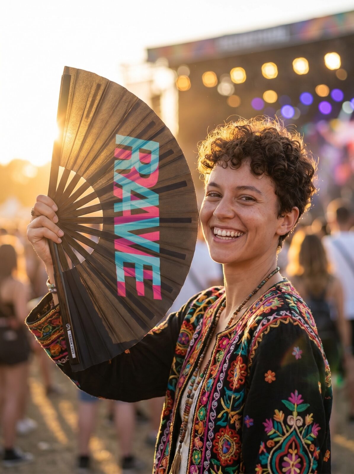 Festival Fan „RAVE“ black teal-pink – Techno & rave doplněk – Zobrazení 3