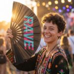 Festival Fan „RAVE“ black teal-pink – Techno & rave doplněk – Zobrazení 3