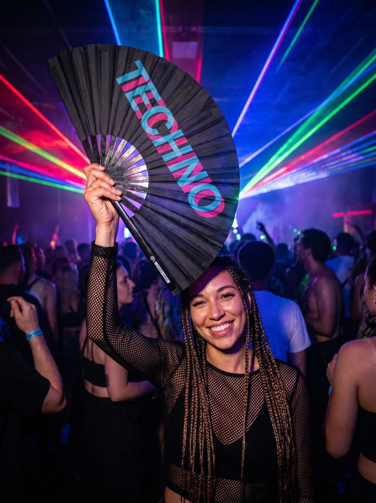 Festival Fan „Techno“ Black Teal-Pink – Techno & Rave – Zobrazení 2
