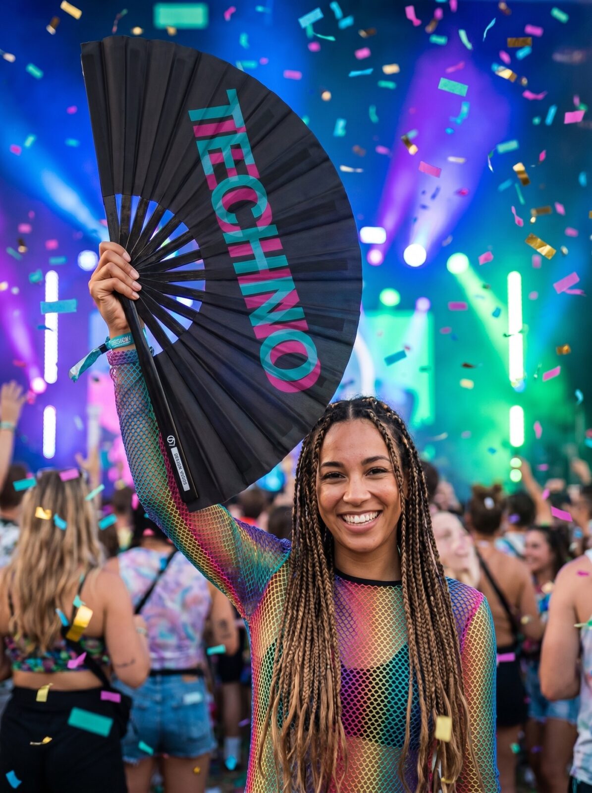 Festival Fan „Techno“ Black Teal-Pink – Techno & Rave – Zobrazení 4