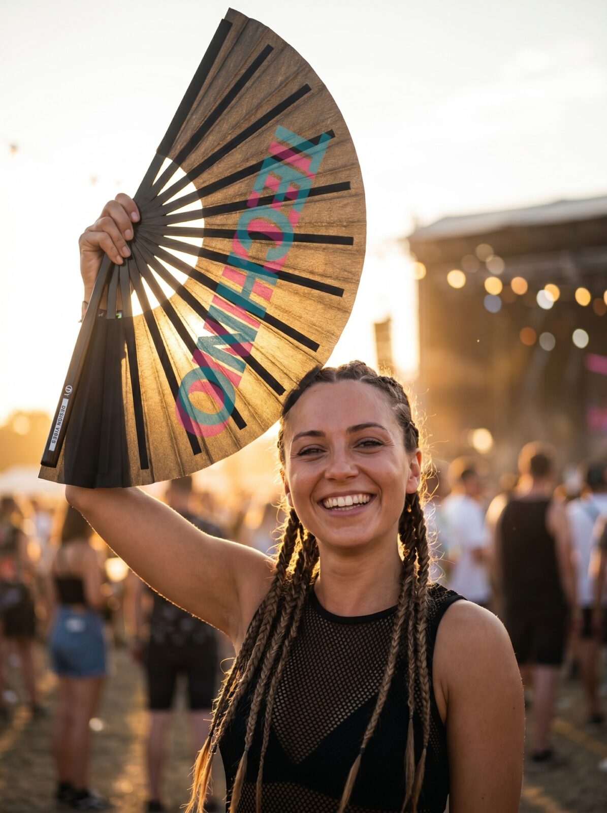 Festival Fan „Techno“ Black Teal-Pink – Techno & Rave – Zobrazení 3