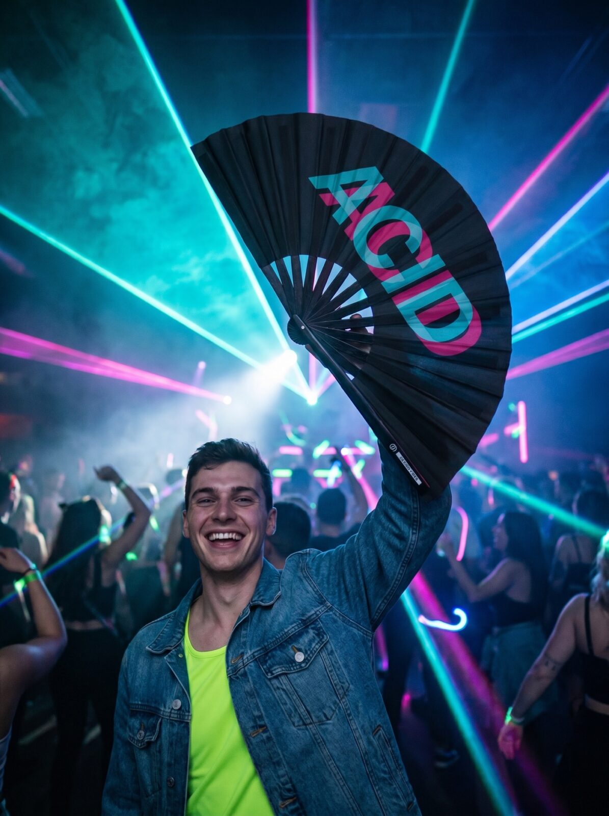 Festival Fan „ACID“ black teal-pink – Techno & Rave doplněk – Zobrazení 2