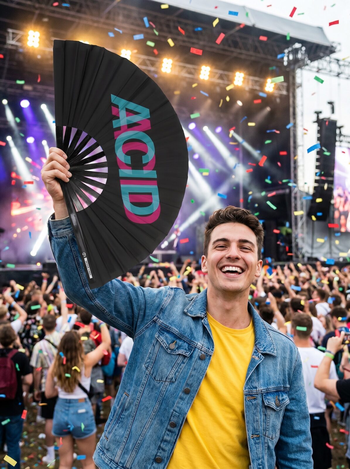 Festival Fan „ACID“ black teal-pink – Techno & Rave doplněk – Zobrazení 4