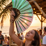 Festival Fan holografický vějíř zelené barvy – duhový Rave doplněk – Zobrazení 5