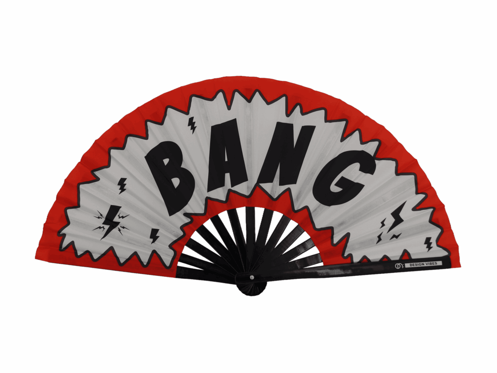 Festival Fan BANG s komiksovým motivem v červené a bílé barvě