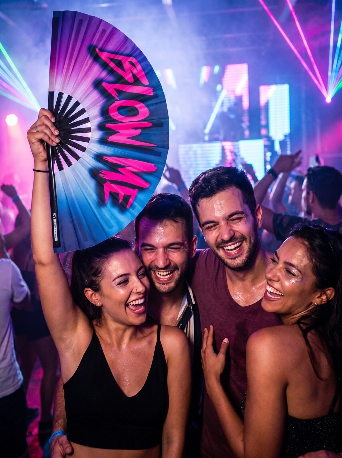 Festival Fan „BLOW ME“ ve fialovo-modré barvě – Rave & CSD doplněk – Zobrazení 5