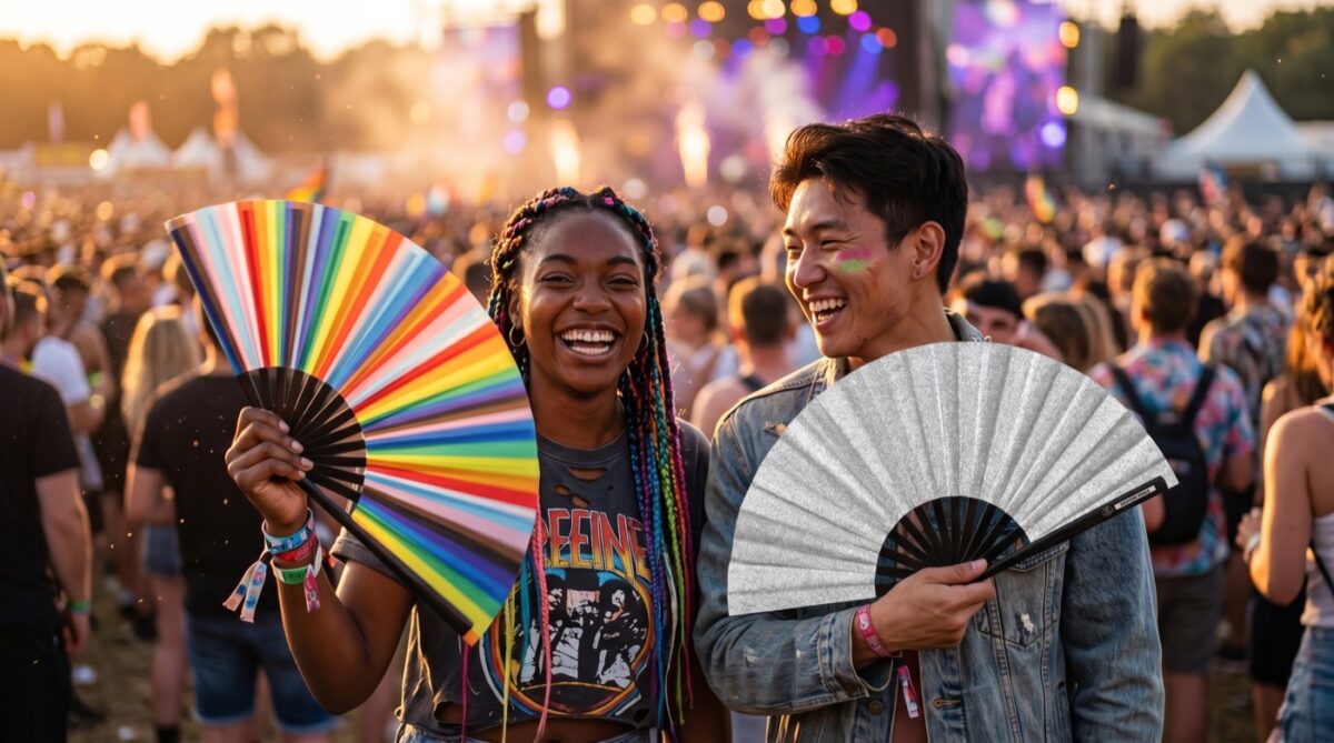 Festivalový vějíř stříbrné třpytky – třpytivý doplněk na rave i Pride – Zobrazení 6