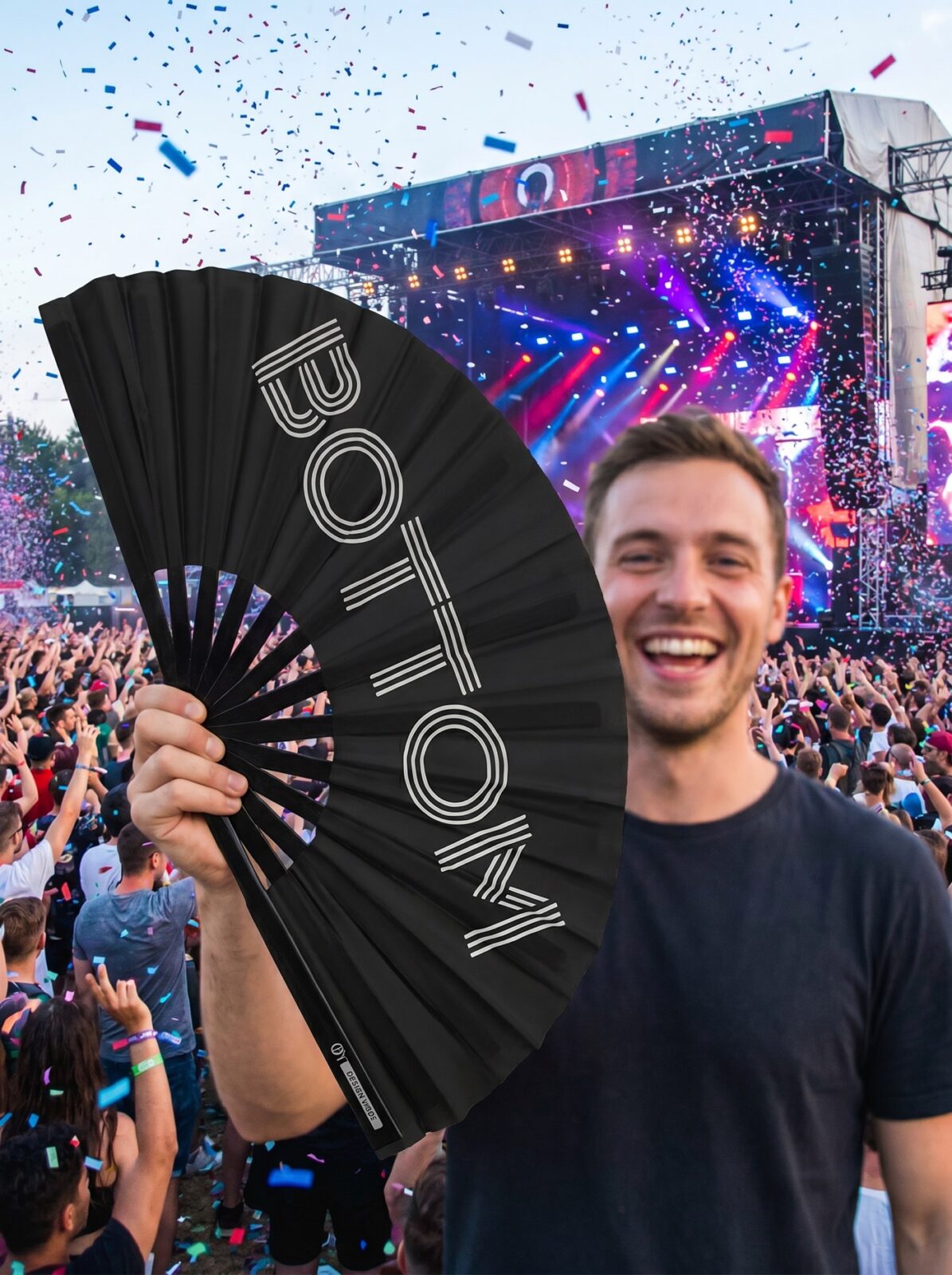 Festival Fan „BOTTOM“ v černé barvě – CSD & Rave doplněk – Zobrazení 4
