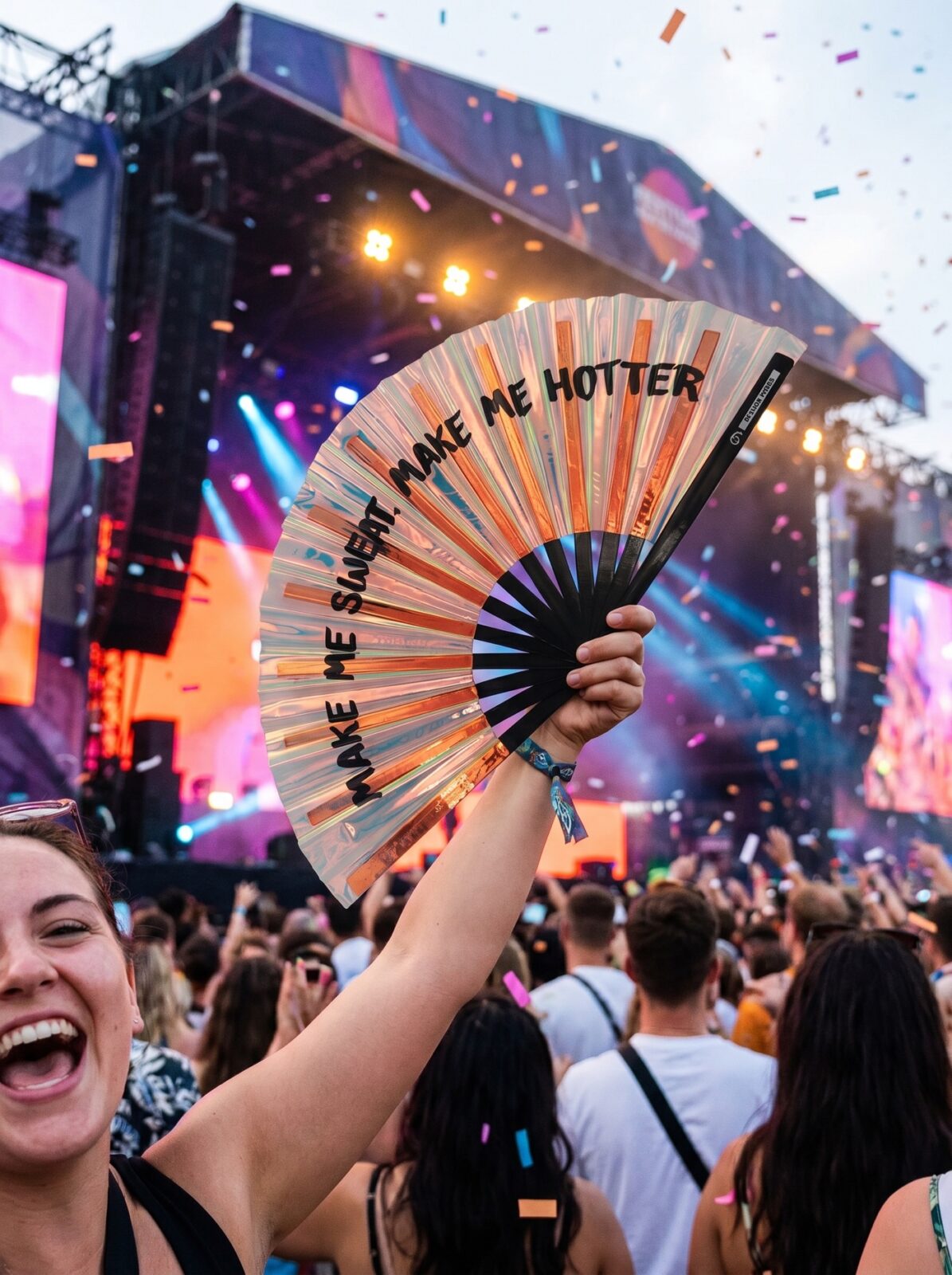 Festival Fan „MAKE ME SWEAT“ holografické růžové zlato – Rave – Zobrazení 4