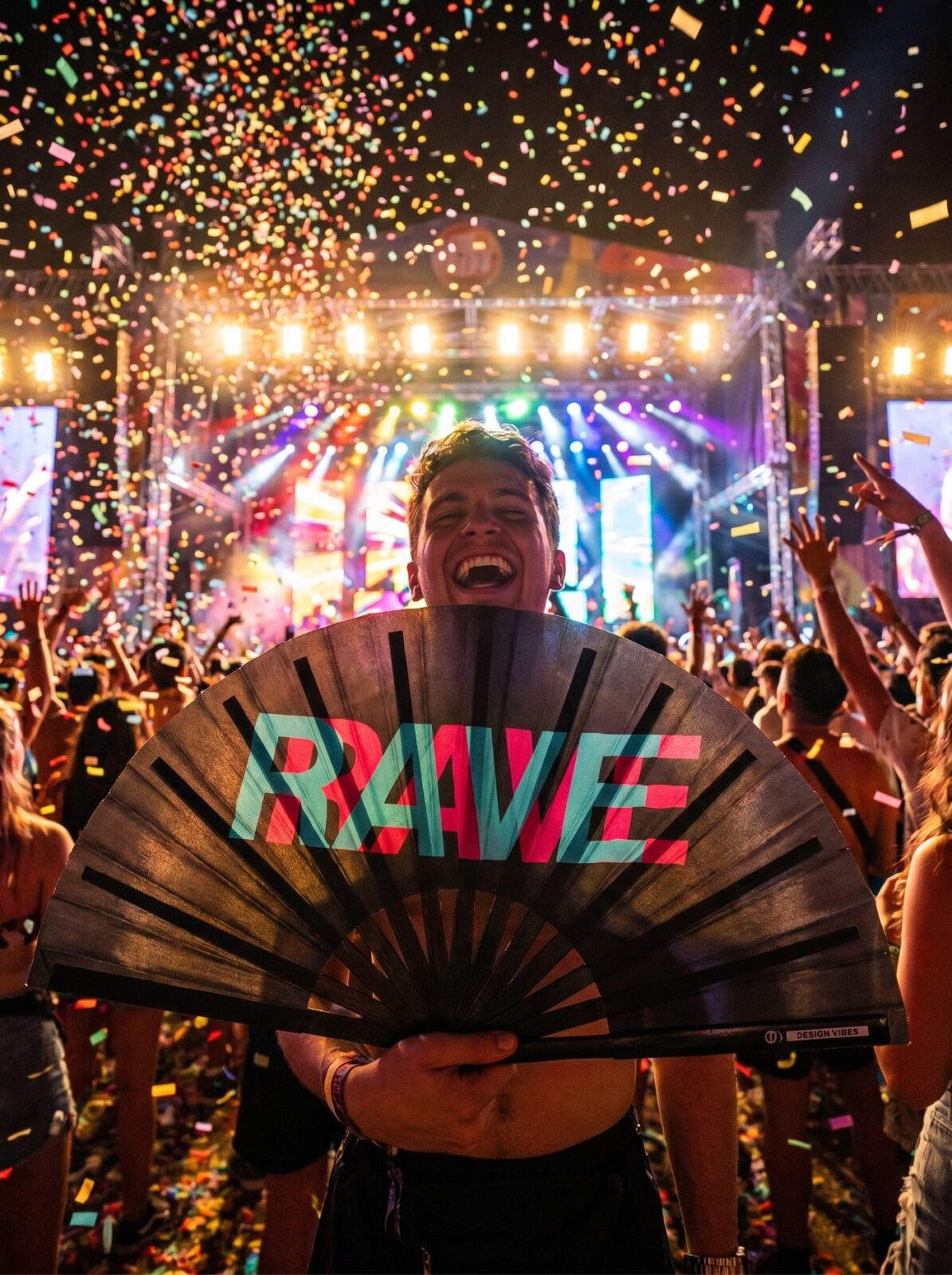 Festival Fan „RAVE“ black teal-pink – Techno & rave doplněk – Zobrazení 6