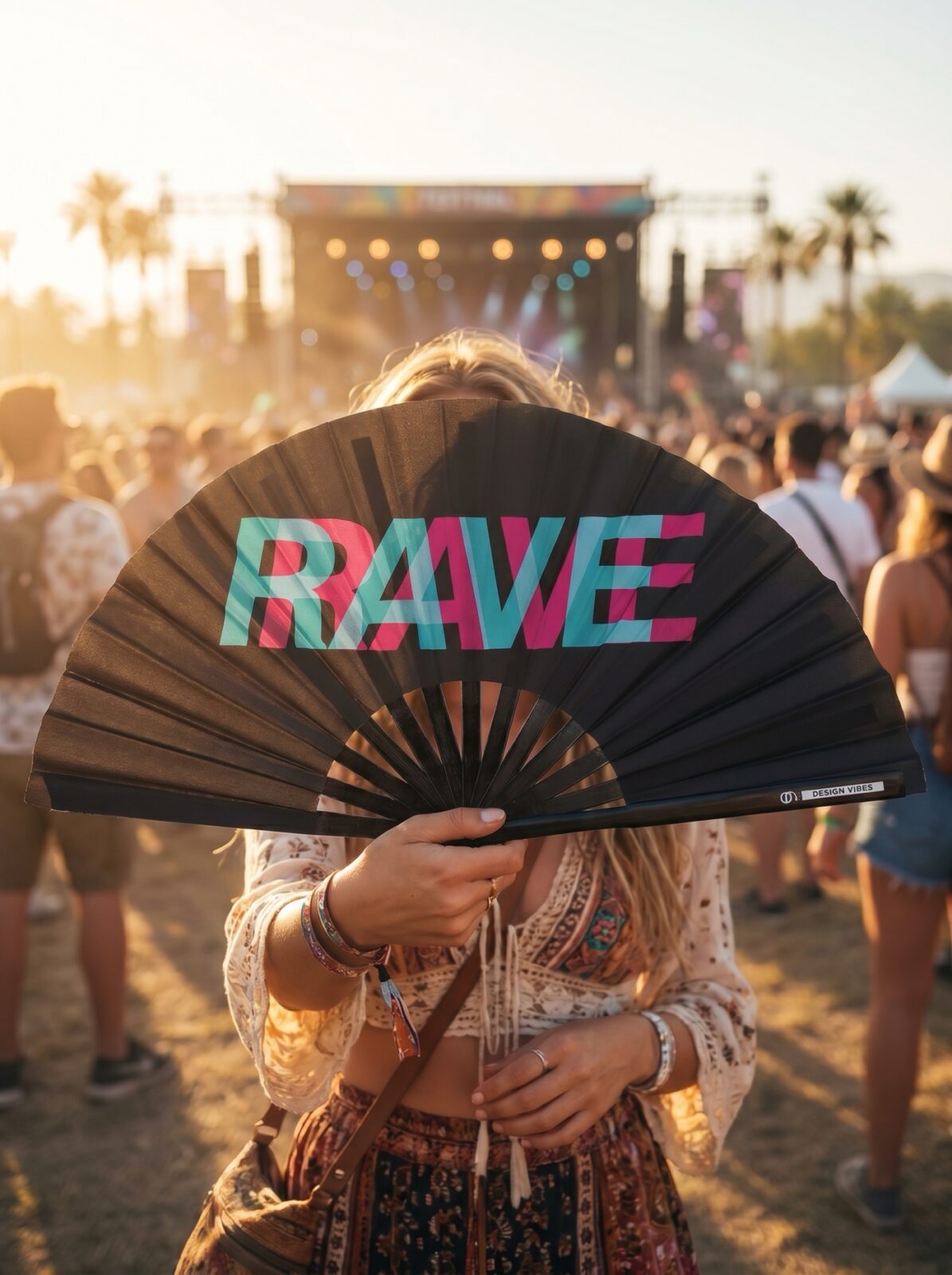 Festival Fan „RAVE“ black teal-pink – Techno & rave doplněk – Zobrazení 5
