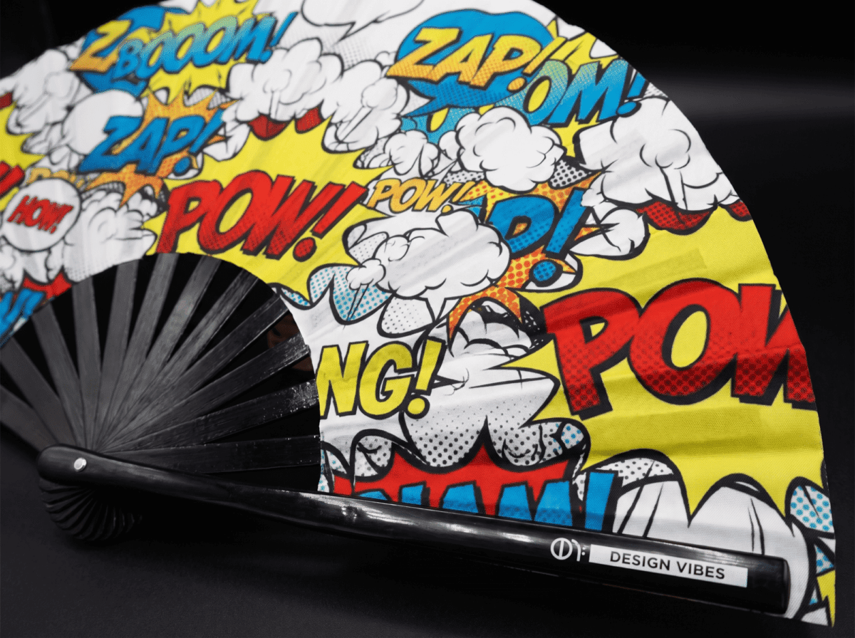 Festival Fan „ZAP BOOM POW“ žlutý, komiks, Rave a párty, Zobrazení 8