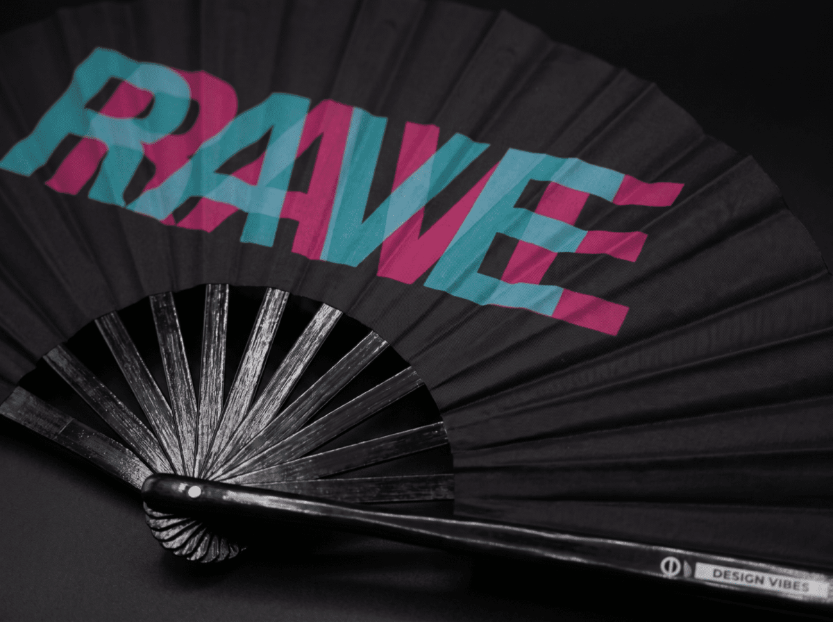 Festival Fan „RAVE“ černý, tyrkysovo-růžový, doplněk pro Techno a Rave, Zobrazení 8