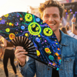 Festival Fan s neonovými acidovými smajlíky v černé barvě pro Techno a Rave, Zobrazení 3