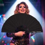 Festival Fan, černý s třpytkami, elegantní doplněk na Rave a CSD, Zobrazení 5