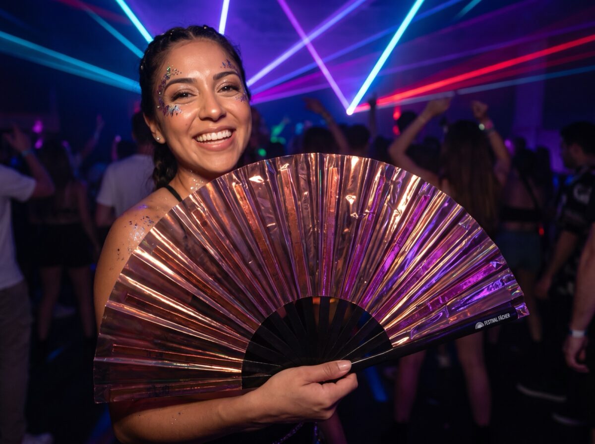 Festival Fan, holografický, průhledný, v barvě burgundské, pro festivaly a Rave, Zobrazení 2