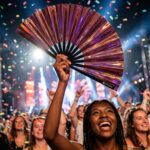 Festival Fan, holografický, průhledný, v barvě burgundské, pro festivaly a Rave, Zobrazení 4