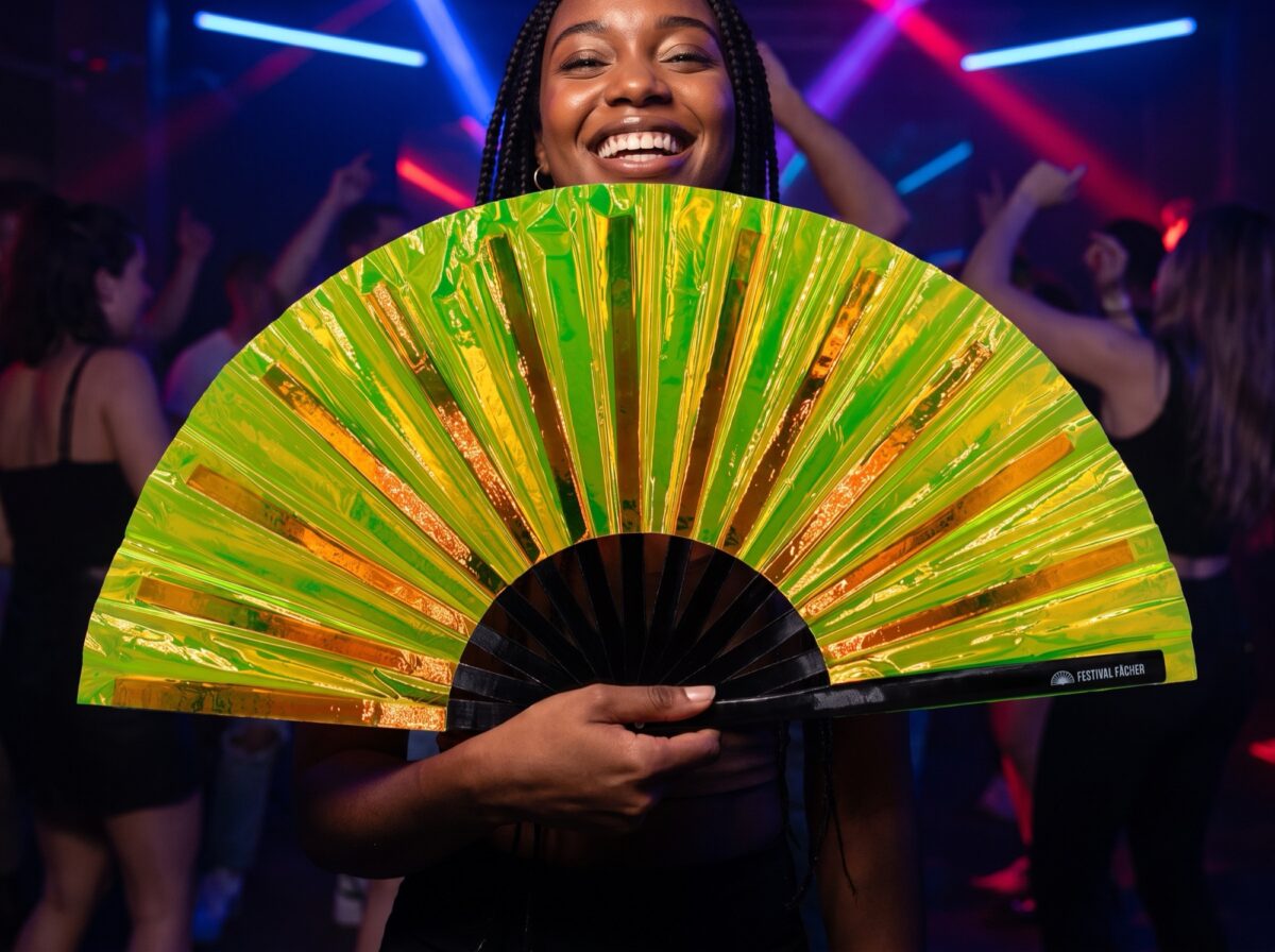 Festival Fan, holografický, průhledný, neonzelený, pro Rave a Techno, Zobrazení 2