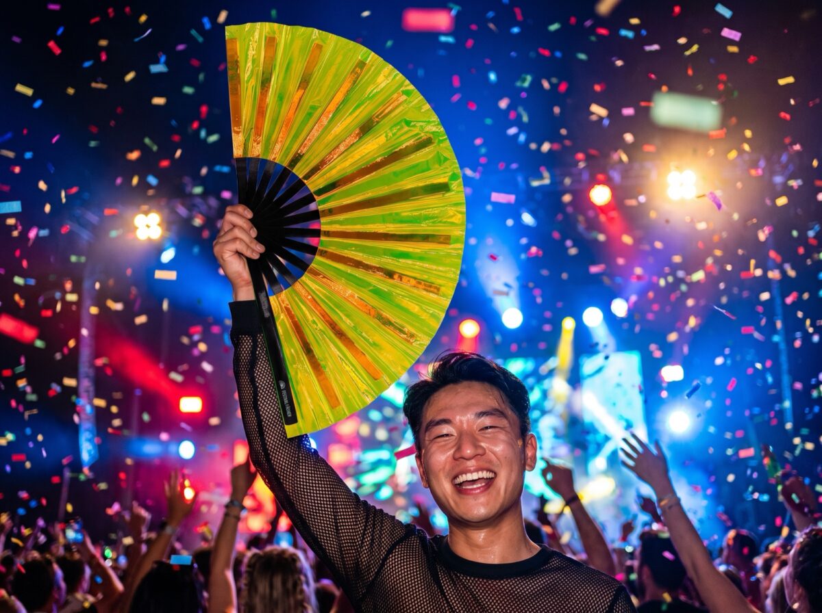 Festival Fan, holografický, průhledný, neonzelený, pro Rave a Techno, Zobrazení 4