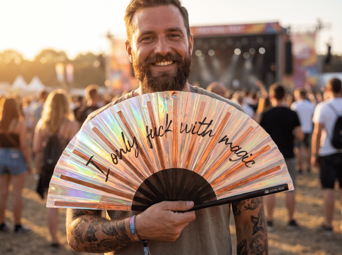Festival Fan „I only fuck with magic“ z holografické mědi pro Rave a festivaly, Zobrazení 3