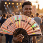 Festival Fan „IF LOST, COME DANCE WITH ME“ z holografické mědi pro festivaly a Rave party, Zobrazení 3