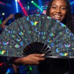 Festival Fan s motivy měsíce a motýlů, duha na černém pozadí, pro festivaly a styl boho, Zobrazení 2