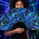 Festival Fan „Měsíc a hvězdy“ v noční modré barvě pro festivaly a styl boho, Zobrazení 2