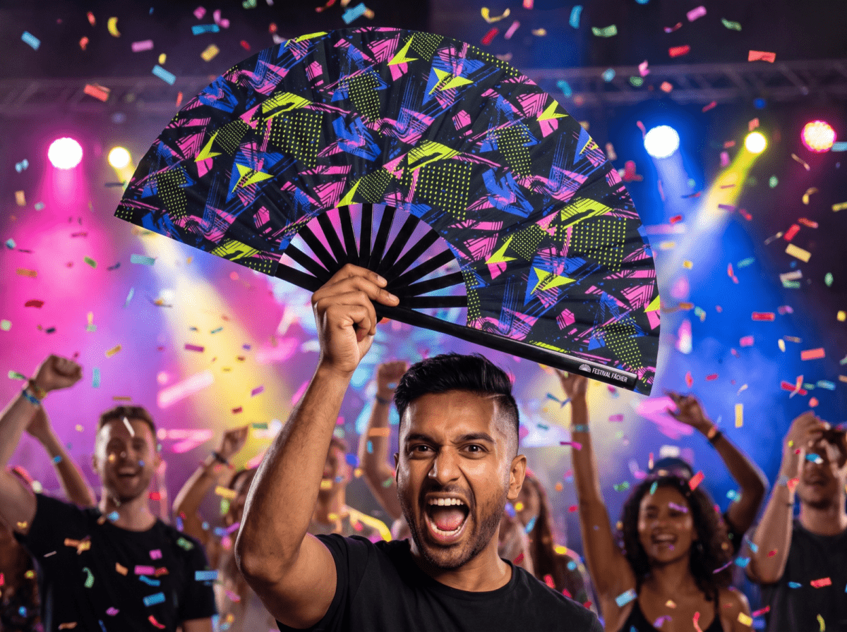 Festival Fan „Neonová geometrie, černý“ pro Techno a Rave, Zobrazení 4