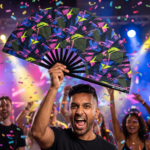 Festival Fan „Neonová geometrie, černý“ pro Techno a Rave, Zobrazení 4