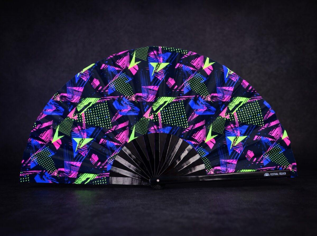 Festival Fan „Neonová geometrie, černý“ pro Techno a Rave, Zobrazení 5