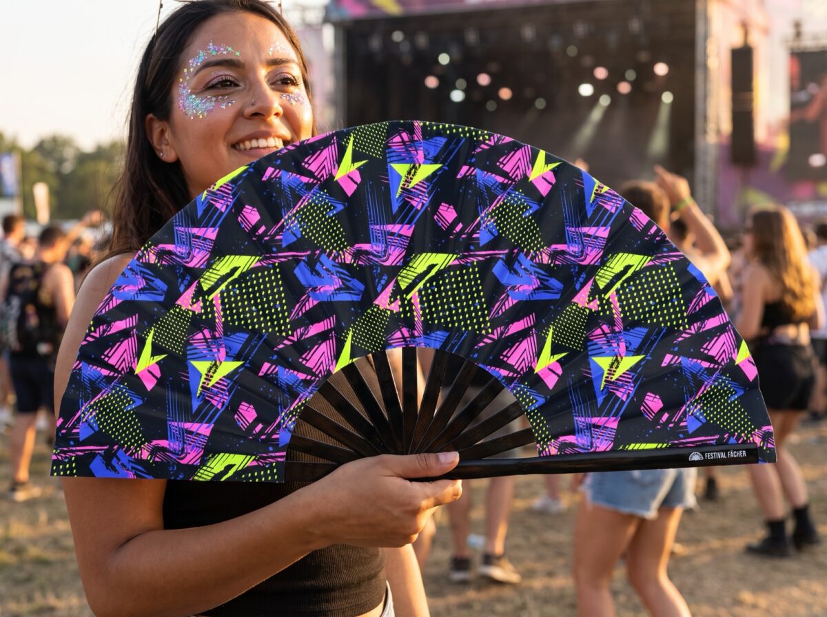 Festival Fan „Neonová geometrie, černý“ pro Techno a Rave, Zobrazení 3