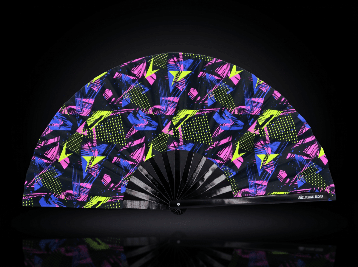 Festival Fan „Neonová geometrie, černý“ pro Techno a Rave