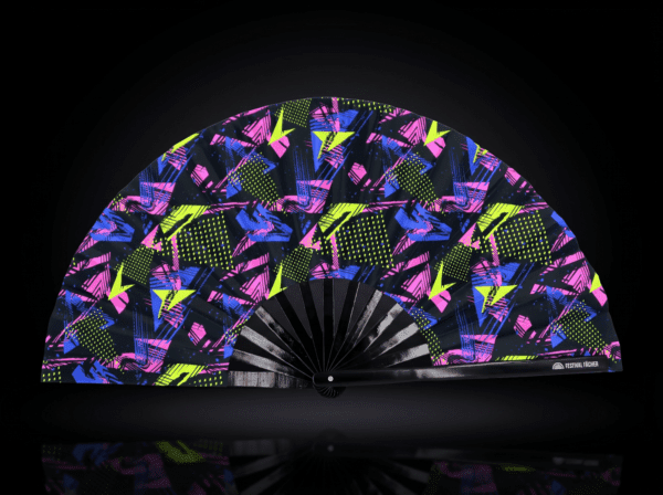 Festival Fan „Neonová geometrie, černý“ pro Techno a Rave