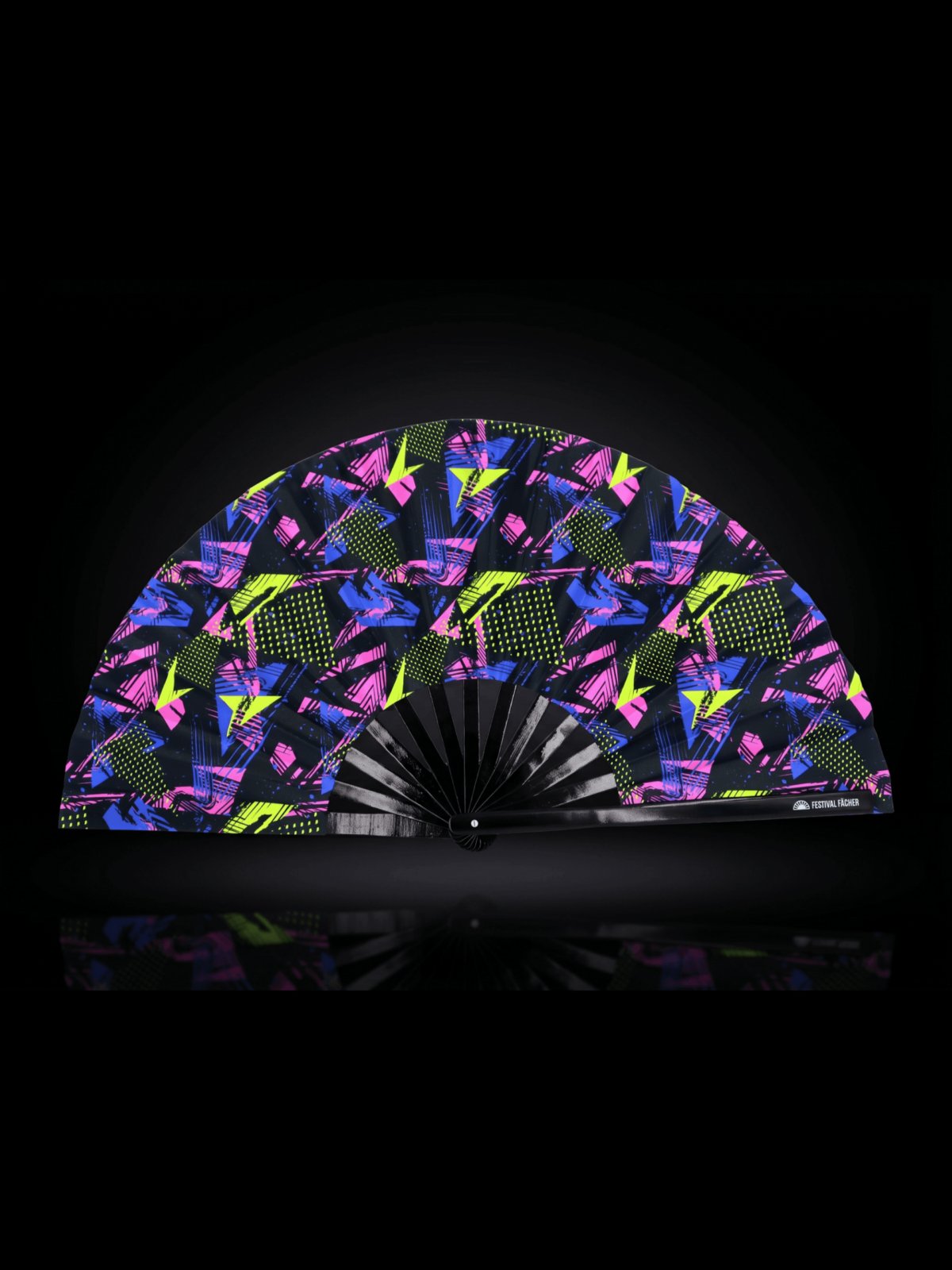 Festival Fan „Neonová geometrie – černý“ pro Techno a Rave