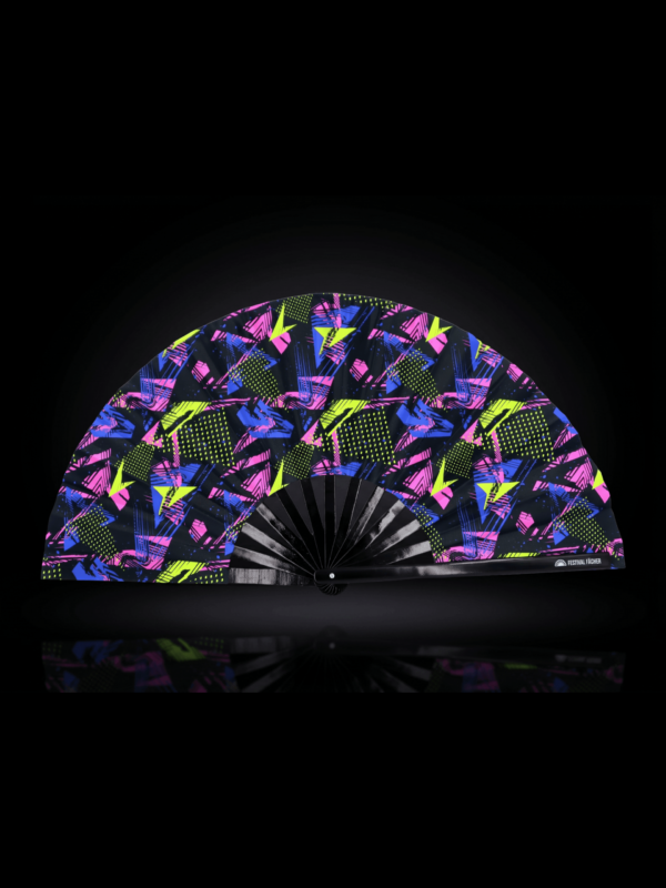 Festival Fan „Neonová geometrie, černý“ pro Techno a Rave